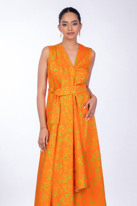 Orange silk store wrap dress