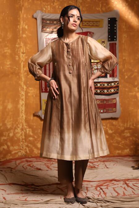 Shivani Bhargava Brown Cotton, Organza Hem Paneled Pant Online at Aza Fashions Shivani Bhargava_Brown Cotton, Organza Hem Paneled Pant_Online_at_Aza_Fashions