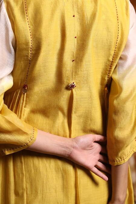Shop Shivani Bhargava Yellow Handloom Chanderi Dyed Round Ombre Gathered Kurta Pant Set Online at Aza Fashions Shop_Shivani Bhargava_Yellow Handloom Chanderi Dyed Round Ombre Gathered Kurta Pant Set _Online_at_Aza_Fashions
