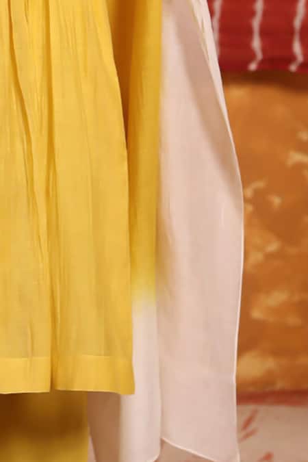 Shop_Shivani Bhargava_Yellow Handloom , Chanderi, Embroidery Gathered Anarkali Set _Online_at_Aza_Fashions