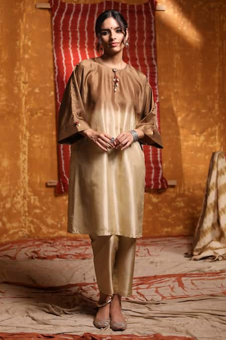 Shivani Bhargava Handloom Silk Ombre Kimono Kurta & Pant Set 