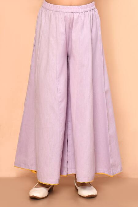Petite Pomme_Purple Cotton Embroidery, Mirrors Kurta And Palazzo Set_at_Aza_Fashions