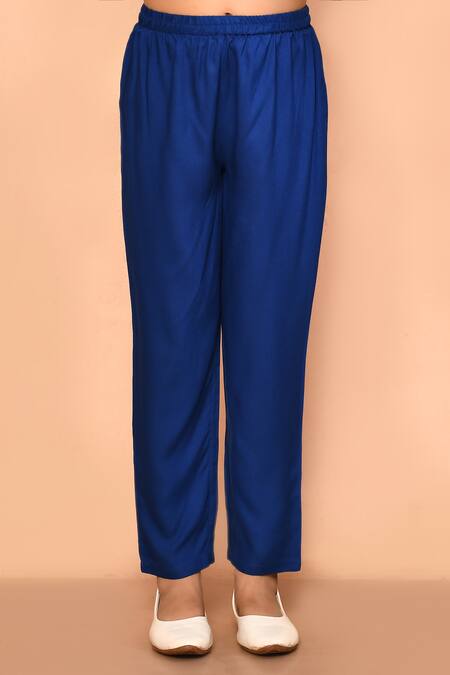 Petite Pomme_Blue Rayon, Polyester Embroidery, Gota Patti, Lace Placement Angarkha Set _at_Aza_Fashions