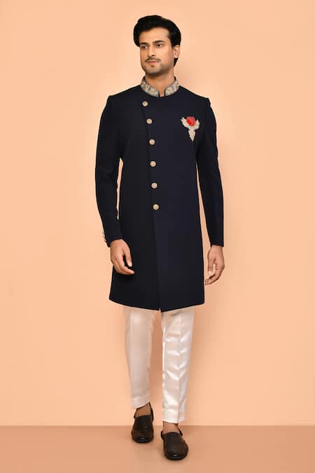 Aryavir Malhotra Placement Rose Embroidered Sherwani Set 