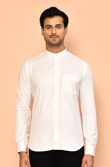 Shop Aryavir Malhotra White Cotton Mandarin Collar Shirt Online at Aza Fashions Shop_Aryavir Malhotra_White Cotton Mandarin Collar Shirt _Online_at_Aza_Fashions
