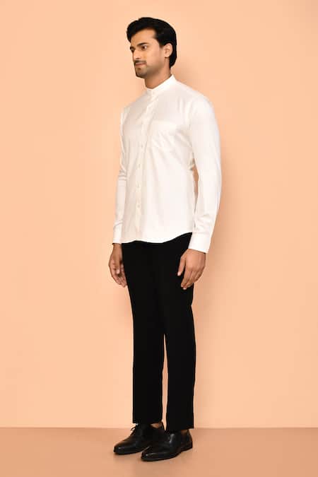 Aryavir Malhotra_White Cotton Mandarin Collar Shirt _at_Aza_Fashions