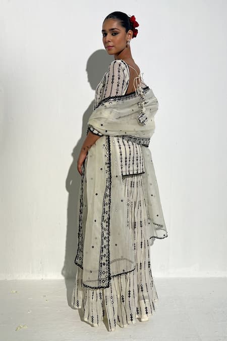 Preevin Stripe Embroidered Kurta Sharara Set 