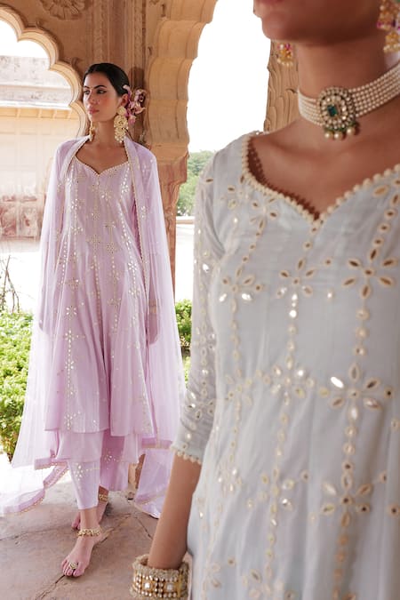Buy Preevin Blue Cotton, Tulle, Net Mirrors, Floral Embellished Tiered Anarkali Pant Set Online at Aza Fashions Buy_Preevin_Blue Cotton, Tulle, Net Mirrors, Floral Embellished Tiered Anarkali Pant Set _Online_at_Aza_Fashions