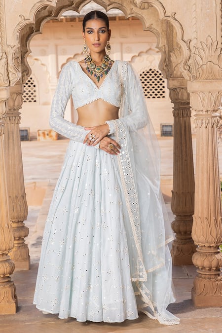 Buy Designer Sarees, Salwar Kameez, Kurtis & Tunic and Lehenga  Choli.Splendorous Royal Blue And Off White Lehenga Choli