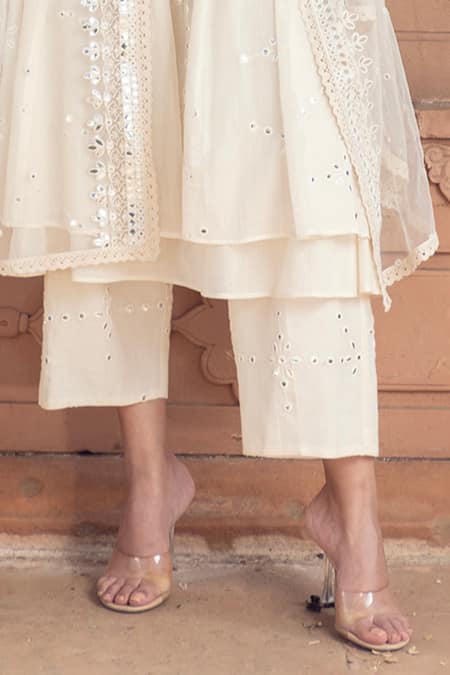Preevin Off White Tulle, Cotton, Net Lace, Embroidery Big Flower Anarkali Set Online at Aza Fashions Preevin_Off White Tulle, Cotton, Net Lace, Embroidery Big Flower Anarkali Set _Online_at_Aza_Fashions