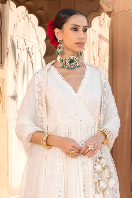 Buy Preevin Off White Tulle, Cotton, Net Lace, Embroidered Angarkha Anarkali With Dupatta Online at Aza Fashions Buy_Preevin_Off White Tulle, Cotton, Net Lace, Embroidered Angarkha Anarkali With Dupatta _Online_at_Aza_Fashions