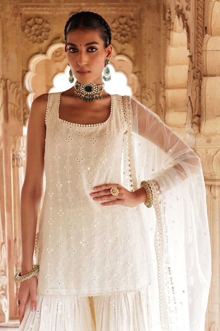 Preevin Thread Embroidered Kurta Sharara Set