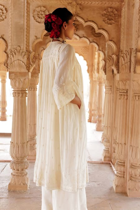 Preevin Mirror Embroidered Jacket Palazzo Set 