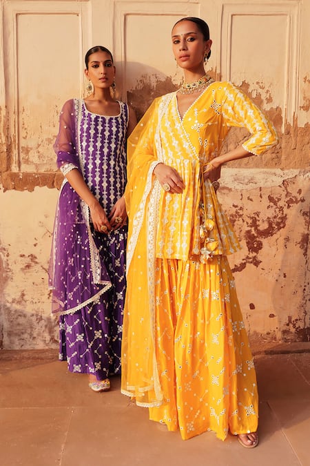 Preevin Thread Work Angarkha Sharara Set 