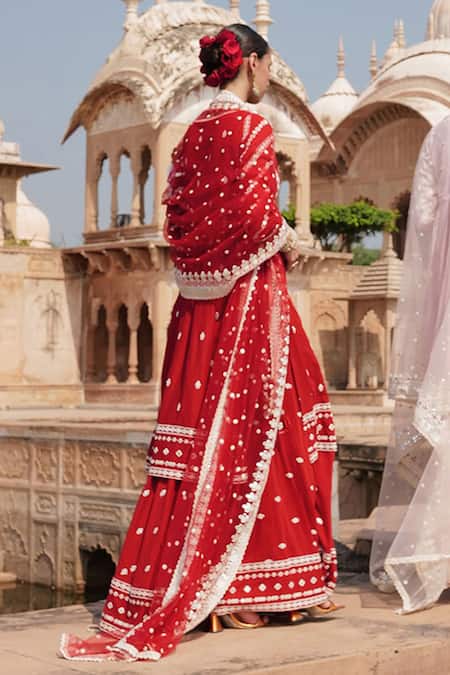 Preevin Thread & Mirror Embroidered Kurta Lehenga Set 