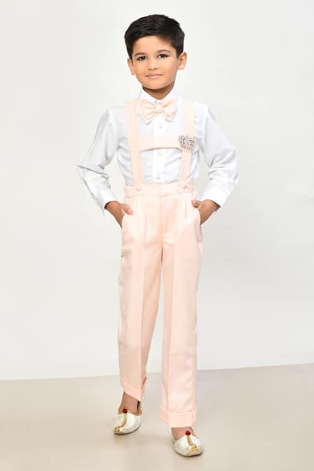 Samyukta Singhania Peach Cotton Embellished Crown Suspender Pant Set 