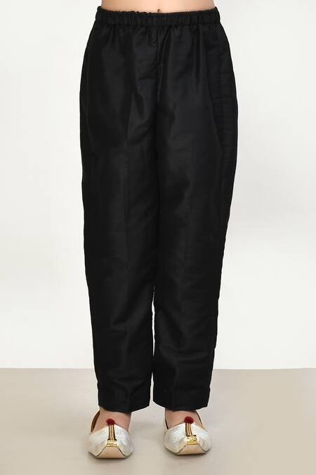 Petite Pomme_Black Cotton, Silk Sequins, Embroidery Placement Rose Sherwani Set _at_Aza_Fashions