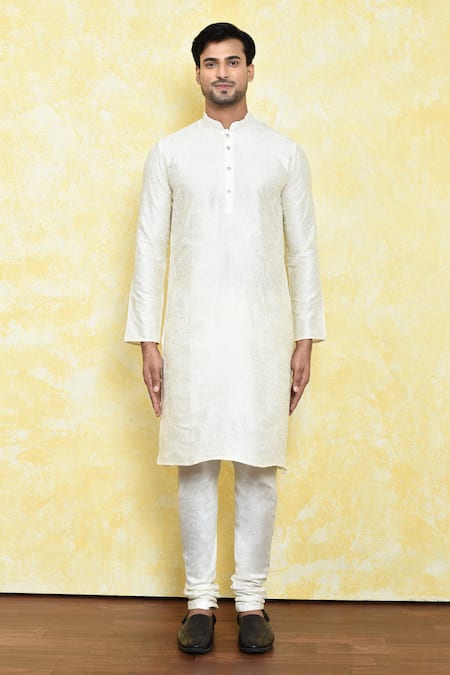 Buy_Arihant Rai Sinha_Cream Silk Embroidery Thread Work Kurta Set _Online_at_Aza_Fashions