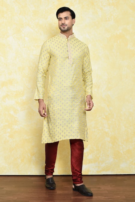 Samyukta Singhania Yellow Art Silk Printed Diamond Kurta Set 