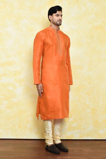 Arihant Rai Sinha_Orange Silk Embroidery Abstract Kurta Set_at_Aza_Fashions