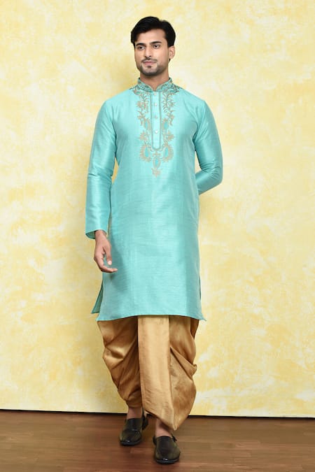 Samyukta Singhania Green Art Silk Embroidered Paisley Placket Kurta Set 