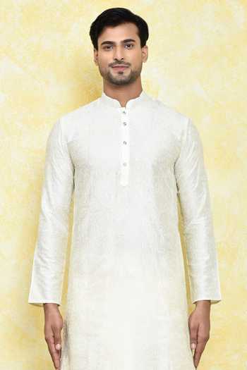 Arihant Rai Sinha_Cream Silk Embroidery Bloom Kurta With Dhoti Pant _Online_at_Aza_Fashions