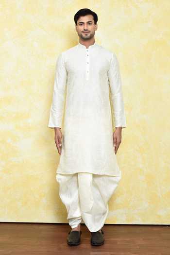 Shop_Arihant Rai Sinha_Cream Silk Embroidery Bloom Kurta With Dhoti Pant _Online_at_Aza_Fashions