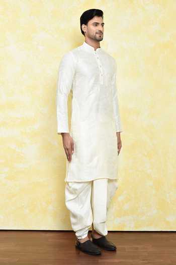 Arihant Rai Sinha_Cream Silk Embroidery Bloom Kurta With Dhoti Pant _at_Aza_Fashions