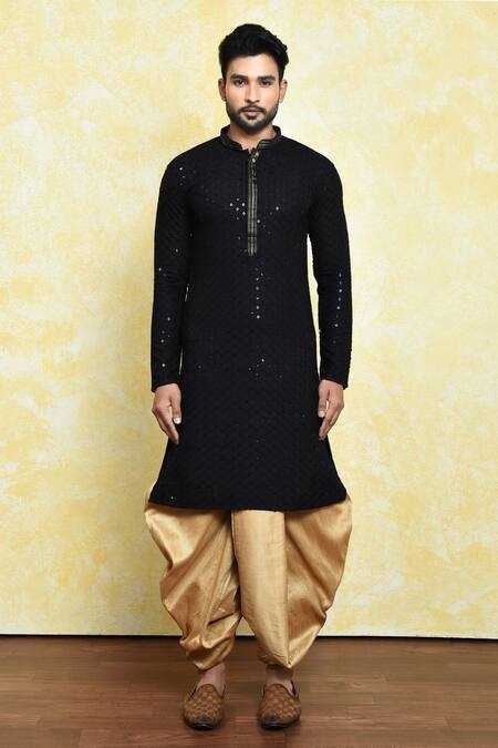 Shop_Arihant Rai Sinha_Black Silk Sequins Checkered Embroidered Kurta With Dhoti Pant_Online_at_Aza_Fashions