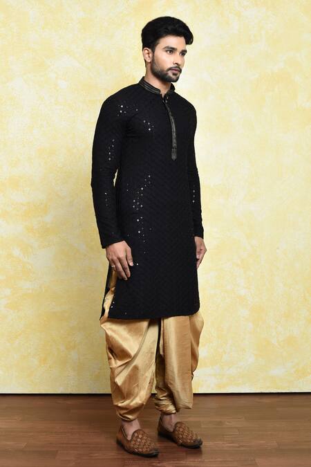 Arihant Rai Sinha_Black Silk Sequins Checkered Embroidered Kurta With Dhoti Pant_at_Aza_Fashions