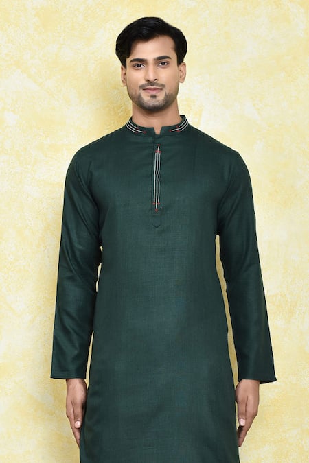 Buy Arihant Rai Sinha Green Silk, Cotton Embroidery Thread Work Placket Kurta Set Online at Aza Fashions Buy_Arihant Rai Sinha_Green Silk, Cotton Embroidery Thread Work Placket Kurta Set _Online_at_Aza_Fashions