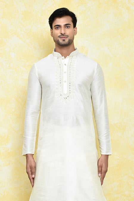 Buy Arihant Rai Sinha White Silk Embroidery Vintage Yoke Kurta Set Online at Aza Fashions Buy_Arihant Rai Sinha_White Silk Embroidery Vintage Yoke Kurta Set _Online_at_Aza_Fashions