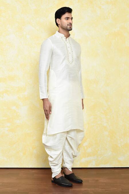 Arihant Rai Sinha_White Silk Embroidery Vintage Yoke Kurta Set _at_Aza_Fashions