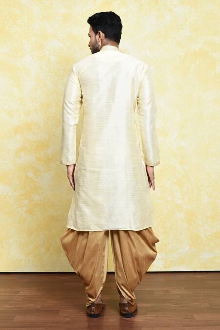 Shop_Arihant Rai Sinha_Beige Silk Embroidery Swirl Kurta Set_at_Aza_Fashions