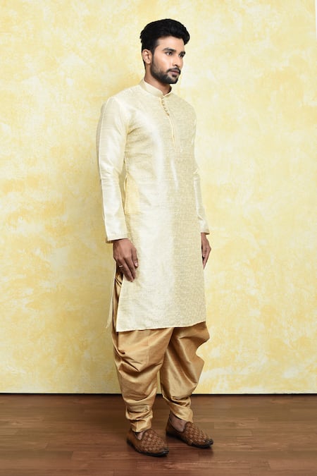 Arihant Rai Sinha_Beige Silk Embroidery Swirl Kurta Set_at_Aza_Fashions