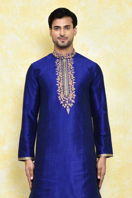 Buy Arihant Rai Sinha Blue Silk Embroidery Placket Kurta Set Online at Aza Fashions Buy_Arihant Rai Sinha_Blue Silk Embroidery Placket Kurta Set _Online_at_Aza_Fashions