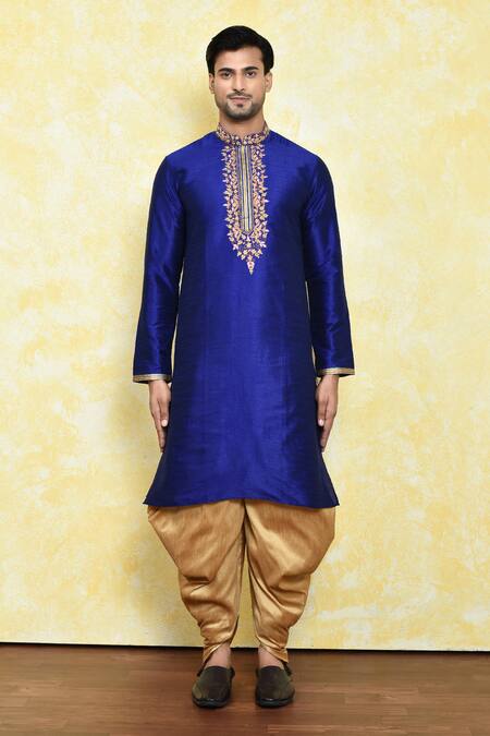 Shop Arihant Rai Sinha Blue Silk Embroidery Placket Kurta Set Online at Aza Fashions Shop_Arihant Rai Sinha_Blue Silk Embroidery Placket Kurta Set _Online_at_Aza_Fashions