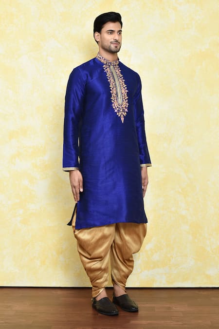 Arihant Rai Sinha Blue Silk Embroidery Placket Kurta Set at Aza Fashions Arihant Rai Sinha_Blue Silk Embroidery Placket Kurta Set _at_Aza_Fashions