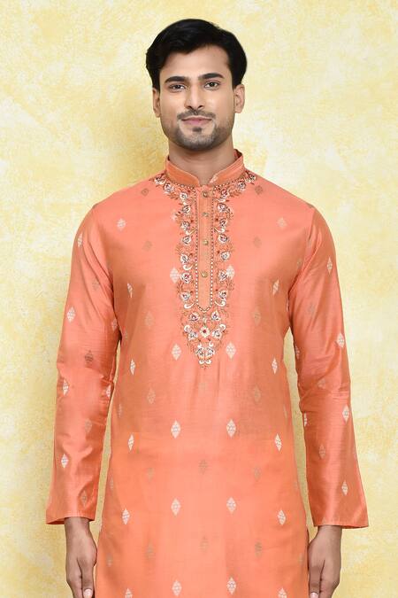Arihant Rai Sinha_Yellow Silk Embroidery Floral Motif Kurta With Dhoti Pant_Online_at_Aza_Fashions