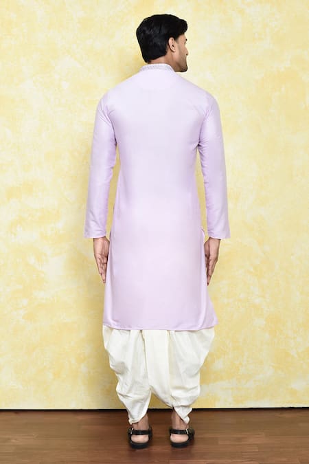 Shop_Arihant Rai Sinha_Pink Silk Embroidery Flora Sheesha Kurta With Dhoti Pant_at_Aza_Fashions