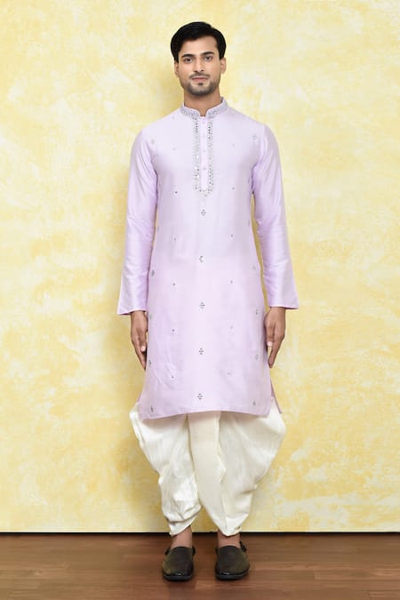 Buy_Arihant Rai Sinha_Pink Silk Embroidery Flora Sheesha Kurta With Dhoti Pant_Online_at_Aza_Fashions