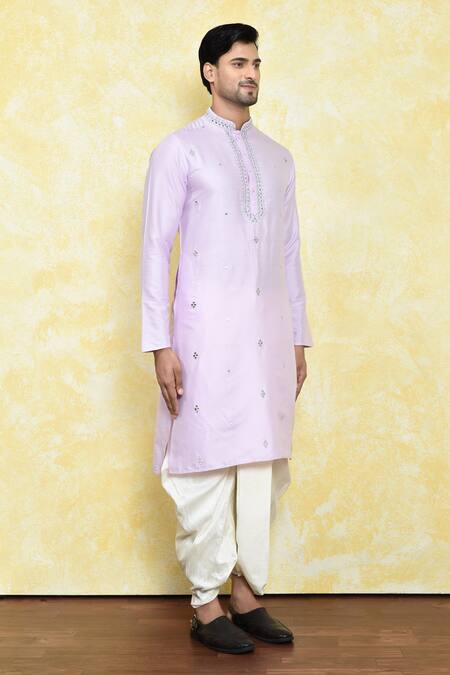 Shop_Arihant Rai Sinha_Pink Silk Embroidery Flora Sheesha Kurta With Dhoti Pant_Online_at_Aza_Fashions