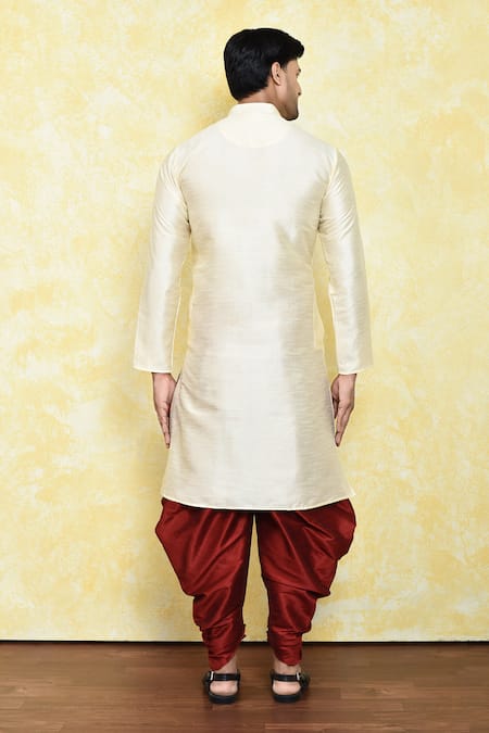 Shop_Arihant Rai Sinha_Cream Silk Embroidery, Mirrors Collar Thread Kurta And Patiala Pant Set _at_Aza_Fashions