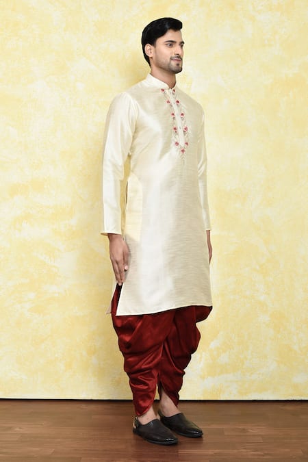 Arihant Rai Sinha_Cream Silk Embroidery, Mirrors Collar Thread Kurta And Patiala Pant Set _at_Aza_Fashions