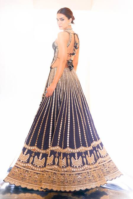 Buy Gopi Vaid Black Tussar Gota Patti, Embroidery Scoop Neck Asma Work Lehenga Blouse Set Buy_Gopi Vaid_Black Tussar Gota Patti, Embroidery Scoop Neck Asma Work Lehenga Blouse Set