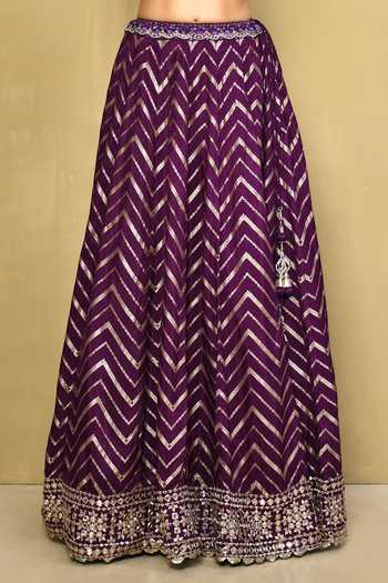 Samyukta Singhania_Purple Silk, Net, Brocade Mirrors, Sequins, Embroidery Chevron Woven Lehenga Set_Online_at_Aza_Fashions