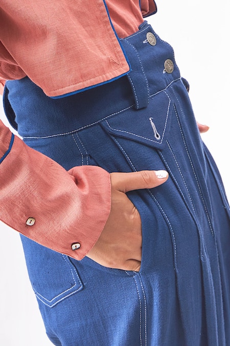 Cross A Line_Blue Cotton Debbie Wide Legged Pant _Online_at_Aza_Fashions