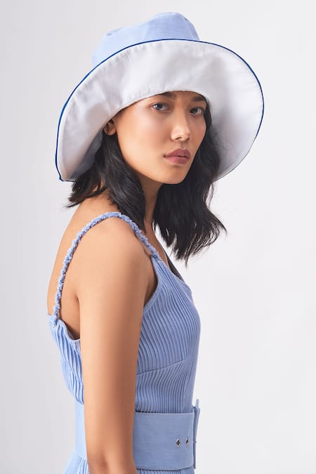 Buy_Cross A Line_Blue Cotton V-neck Nora Textured Jumpsuit _Online_at_Aza_Fashions