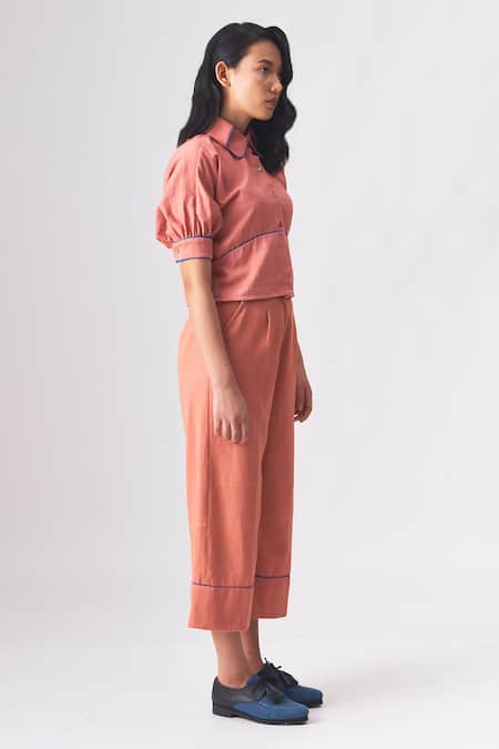 Cross A Line_Pink Handloom Cotton Collared Tracy Shirt _Online_at_Aza_Fashions