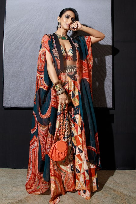 ASEEM KAPOOR Multi Color Jacket-sheer Silk Printed Ritu Sheer Jacket And Trouser Set  